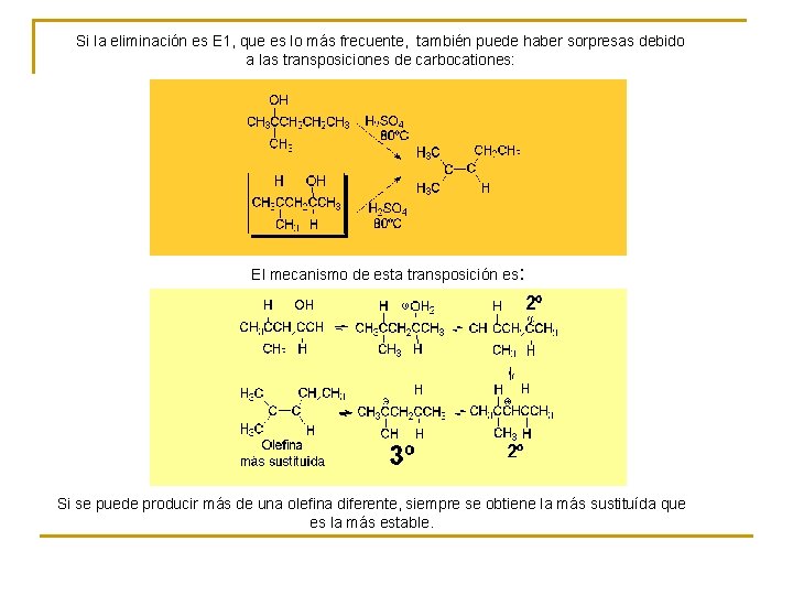 Si la eliminación es E 1, que es lo más frecuente, también puede haber Si la eliminación es E 1, que es lo más frecuente, también puede haber