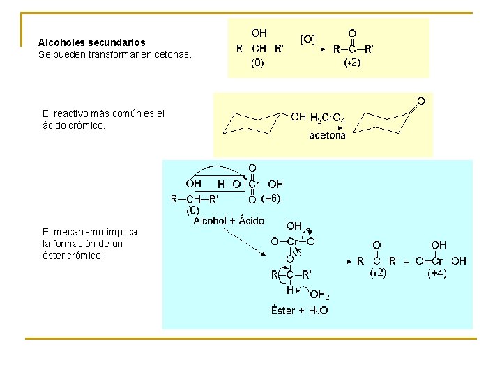 Alcoholes secundarios Se pueden transformar en cetonas. El reactivo más común es el Alcoholes secundarios Se pueden transformar en cetonas. El reactivo más común es el