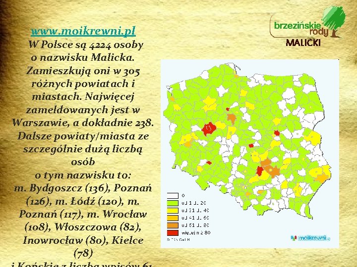 www. moikrewni. pl W Polsce są 4224 osoby o nazwisku Malicka. Zamieszkują oni w