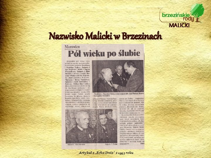 MALICKI Nazwisko Malicki w Brzezinach Artykuł z „Echa Dnia” z 1993 roku 