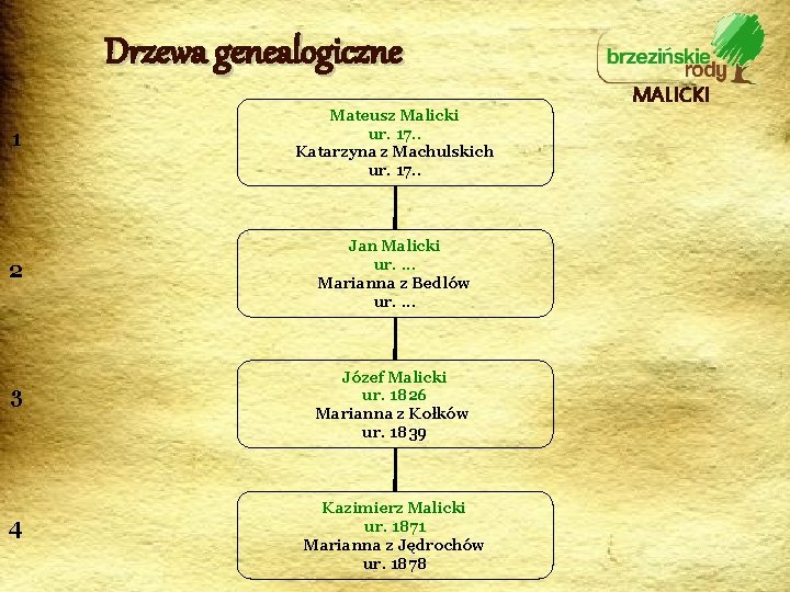 Drzewa genealogiczne 1 Mateusz Malicki ur. 17. . Katarzyna z Machulskich ur. 17. .