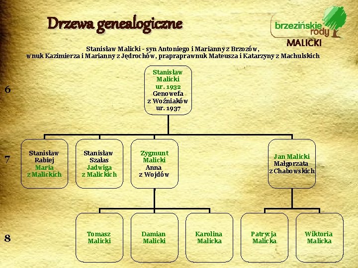 Drzewa genealogiczne MALICKI Stanisław Malicki - syn Antoniego i Marianny z Brzozów, wnuk Kazimierza