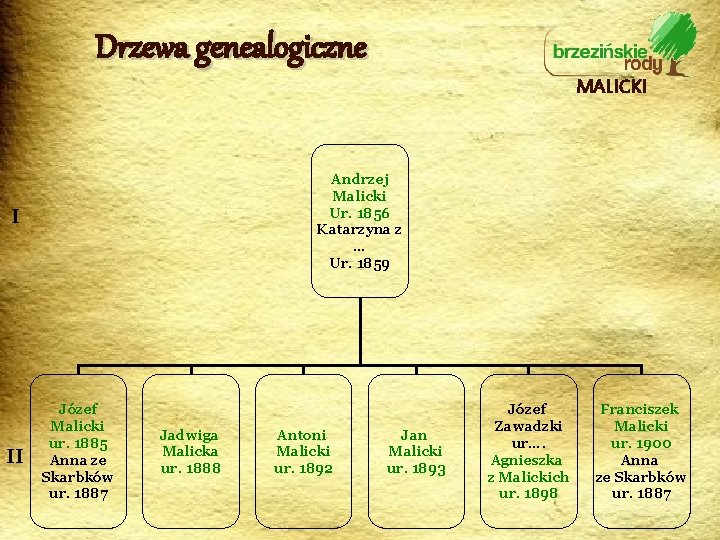 Drzewa genealogiczne MALICKI Andrzej Malicki Ur. 1856 Katarzyna z … Ur. 1859 I II