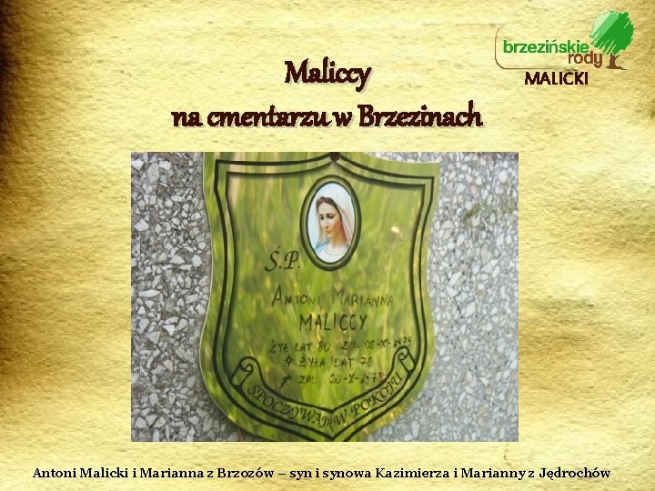 Maliccy na cmentarzu w Brzezinach MALICKI Antoni Malicki i Marianna z Brzozów – syn