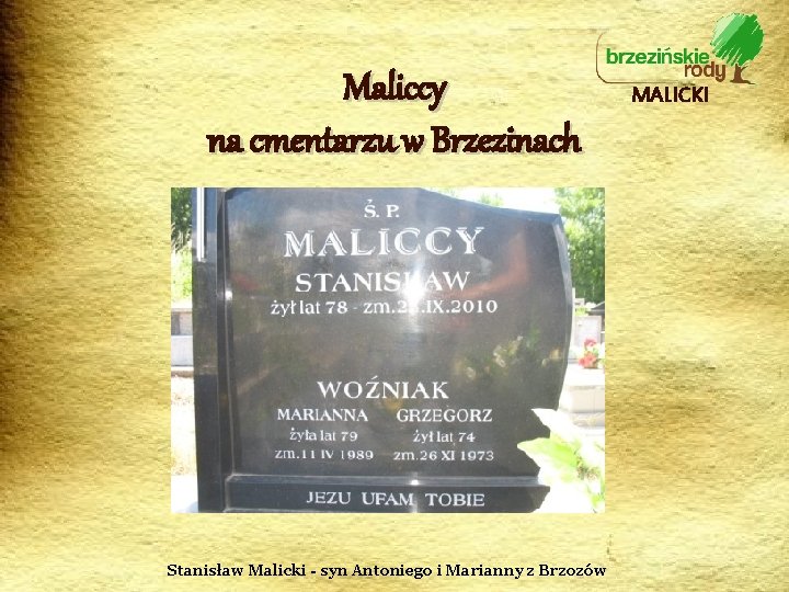 Maliccy na cmentarzu w Brzezinach Stanisław Malicki - syn Antoniego i Marianny z Brzozów