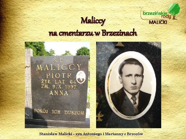 Maliccy na cmentarzu w Brzezinach Stanisław Malicki - syn Antoniego i Marianny z Brzozów