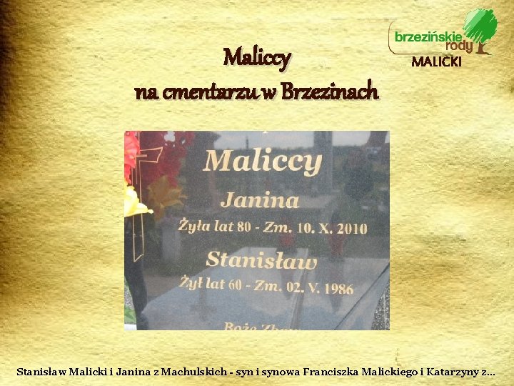 Maliccy na cmentarzu w Brzezinach MALICKI Stanisław Malicki i Janina z Machulskich - syn