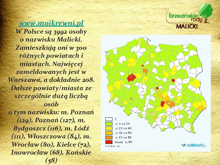 www. moikrewni. pl W Polsce są 3992 osoby o nazwisku Malicki. Zamieszkują oni w