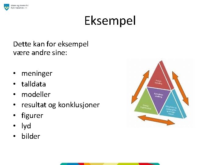 Eksempel Dette kan for eksempel være andre sine: • • meninger talldata modeller resultat