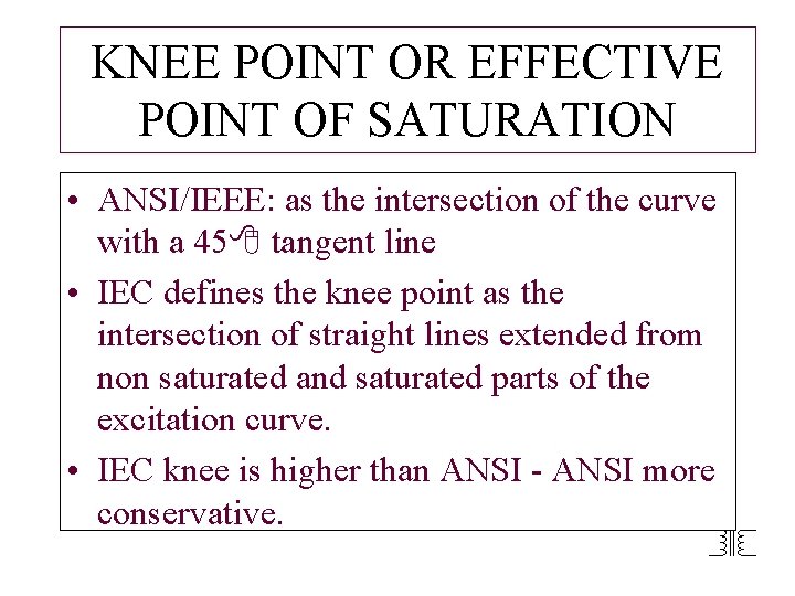 KNEE POINT OR EFFECTIVE POINT OF SATURATION • ANSI/IEEE: as the intersection of the