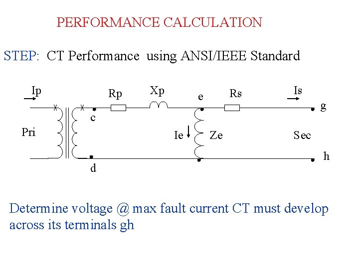 PERFORMANCE CALCULATION STEP: CT Performance using ANSI/IEEE Standard Ip Rp Xp Rs e Is
