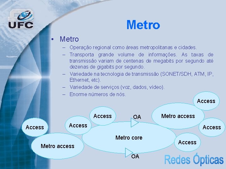 Metro • Metro – Operação regional como áreas metropolitanas e cidades. – Transporta grande