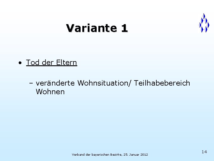 Variante 1 • Tod der Eltern – veränderte Wohnsituation/ Teilhabebereich Wohnen Verband der bayerischen