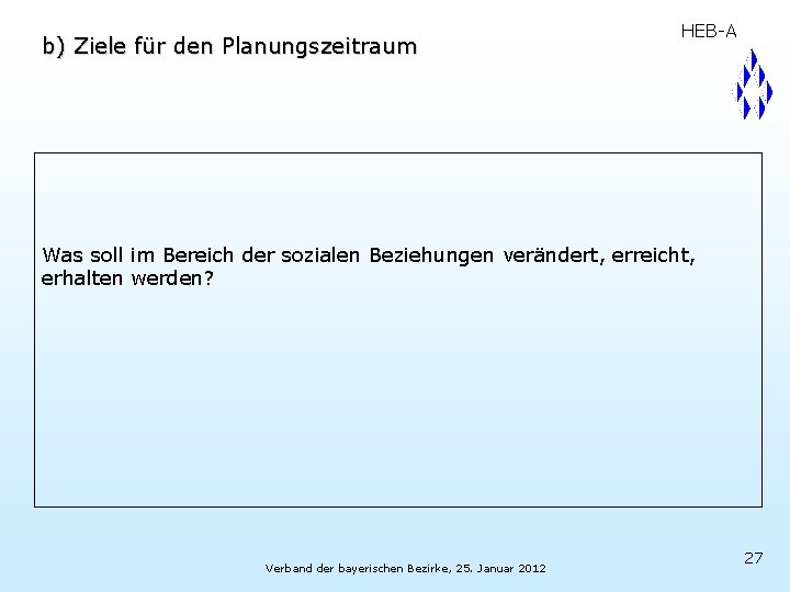 b) Ziele für den Planungszeitraum HEB-A Was soll im Bereich der sozialen Beziehungen verändert,