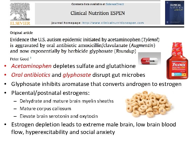• • Acetaminophen depletes sulfate and glutathione Oral antibiotics and glyphosate disrupt gut • • Acetaminophen depletes sulfate and glutathione Oral antibiotics and glyphosate disrupt gut