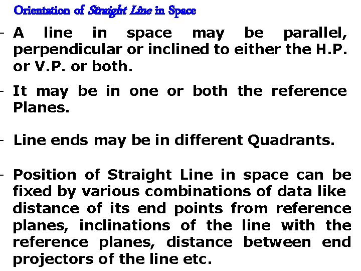 Orientation of Straight Line in Space - A line in space may be parallel,