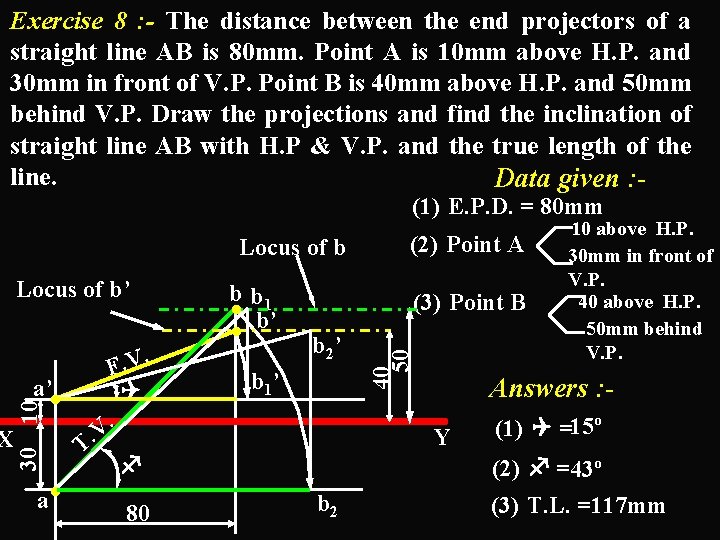 Exercise 8 : - The distance between the end projectors of a straight line