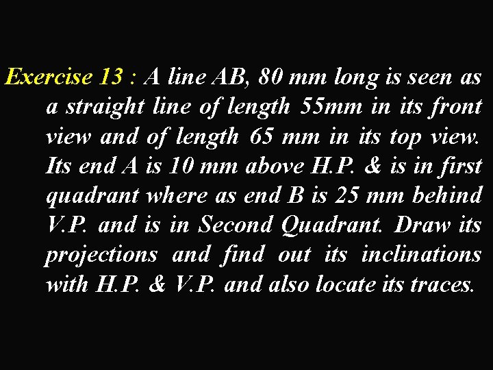 Exercise 13 : A line AB, 80 mm long is seen as a straight