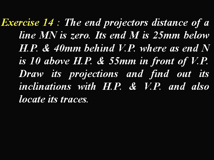 Exercise 14 : The end projectors distance of a line MN is zero. Its