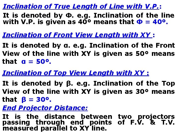 Inclination of True Length of Line with V. P. : It is denoted by