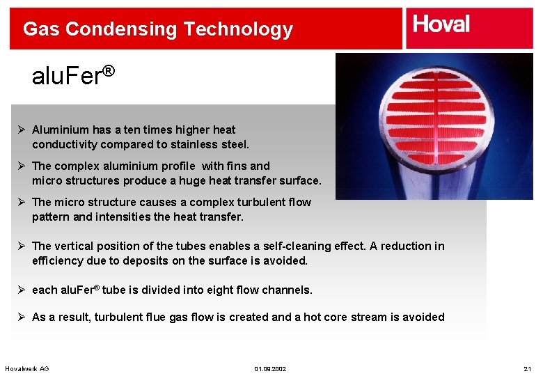 Gas Condensing Technology alu. Fer® Ø Aluminium has a ten times higher heat conductivity