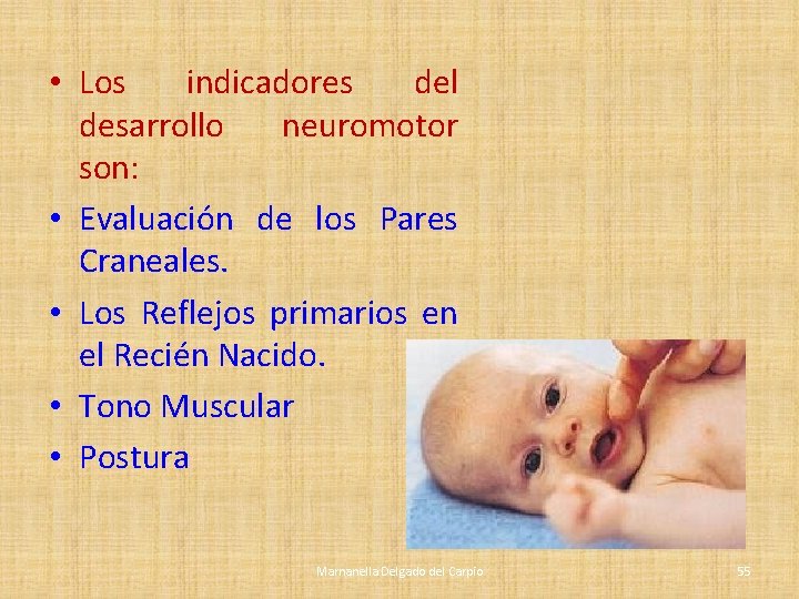 • Los indicadores del desarrollo neuromotor son: • Evaluación de los Pares Craneales. • Los indicadores del desarrollo neuromotor son: • Evaluación de los Pares Craneales.