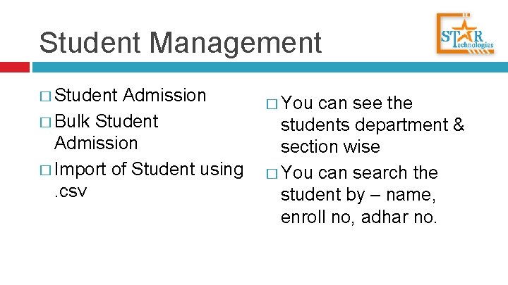 Student Management � Student Admission � Bulk Student Admission � Import of Student using.
