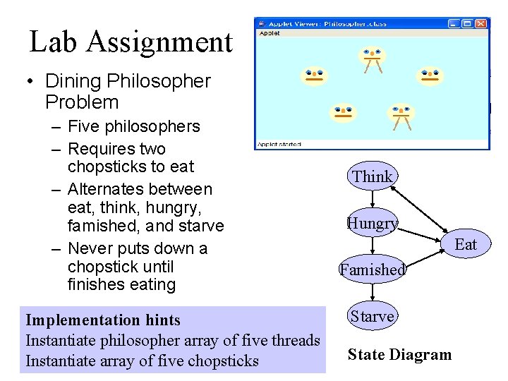 Lab Assignment • Dining Philosopher Problem – Five philosophers – Requires two chopsticks to