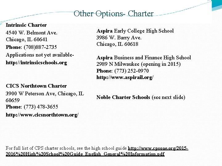 Other Options- Charter Intrinsic Charter 4540 W. Belmont Ave. Chicago, IL 60641 Phone: (708)887 Other Options- Charter Intrinsic Charter 4540 W. Belmont Ave. Chicago, IL 60641 Phone: (708)887