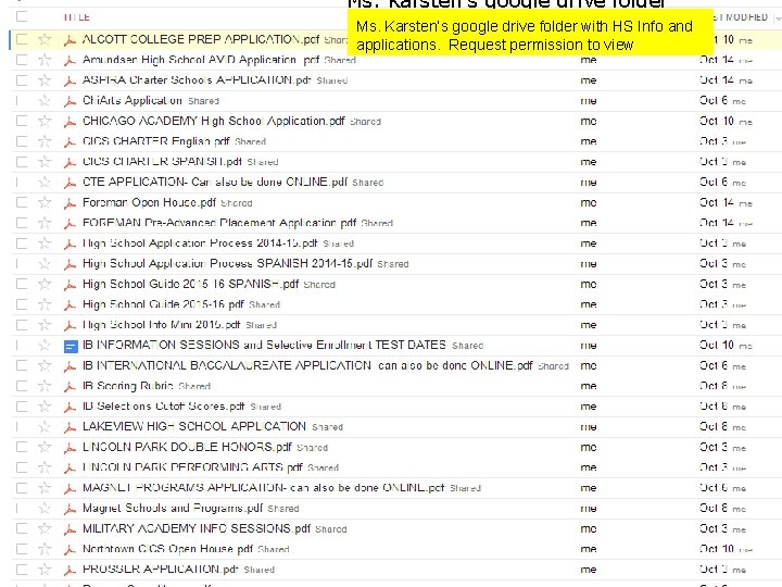 Ms. Karsten’s google drive folder with HS Info and applications. Request permission to view Ms. Karsten’s google drive folder with HS Info and applications. Request permission to view