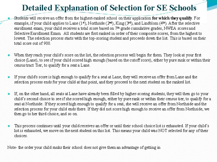 Detailed Explanation of Selection for SE Schools ● Students will receive an offer from Detailed Explanation of Selection for SE Schools ● Students will receive an offer from