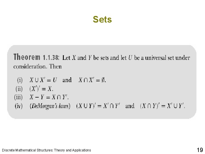 Sets Discrete Mathematical Structures: Theory and Applications 19 