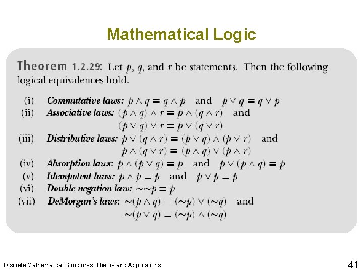 Mathematical Logic Discrete Mathematical Structures: Theory and Applications 41 