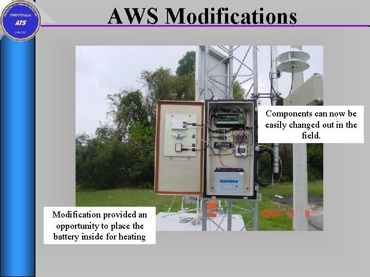 AWS Modifications Components can now be easily changed out in the field. Modification provided