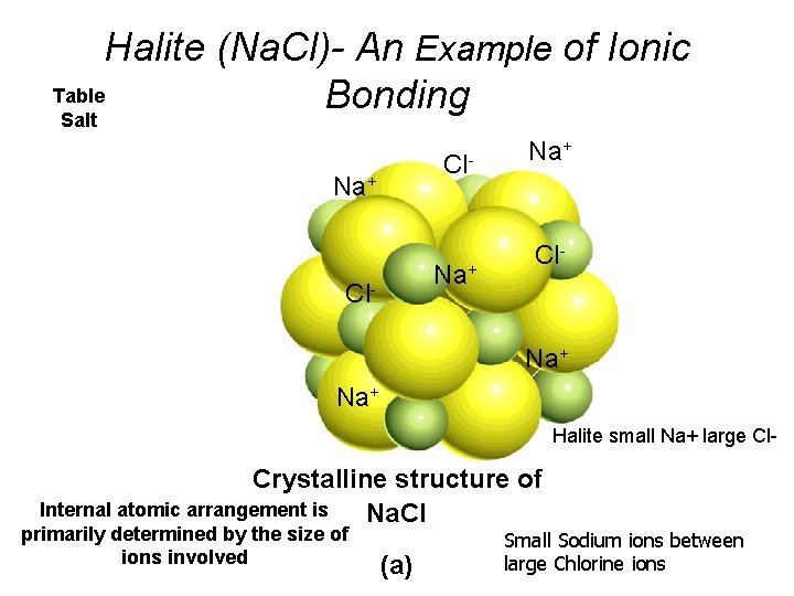 Halite (Na. Cl)- An Example of Ionic Table Bonding Salt Cl- Na+ Na+ Halite