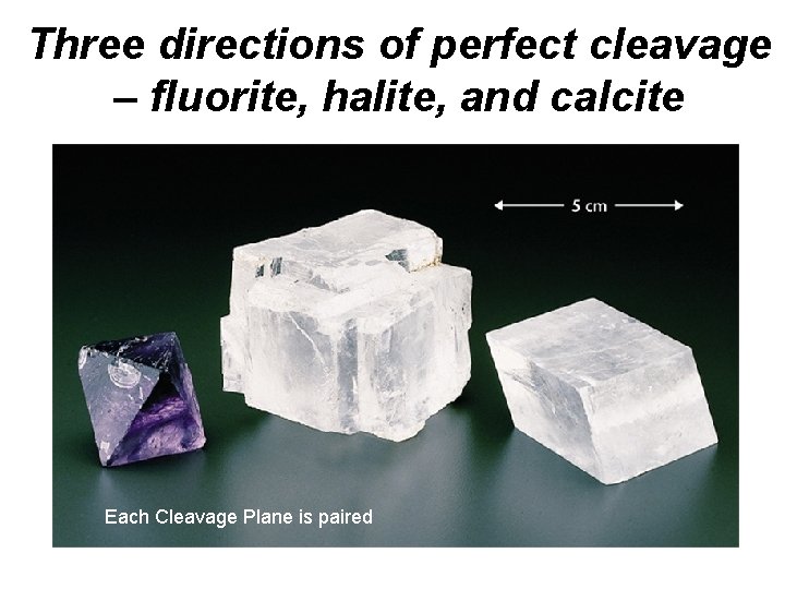 Three directions of perfect cleavage – fluorite, halite, and calcite Each Cleavage Plane is
