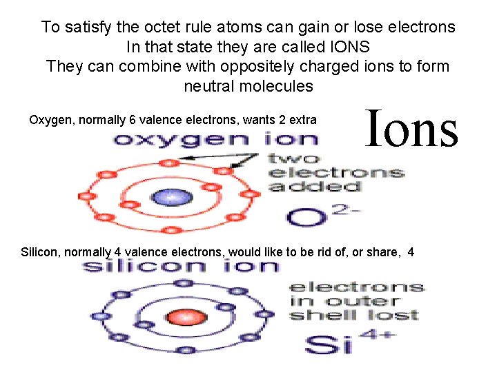 To satisfy the octet rule atoms can gain or lose electrons In that state