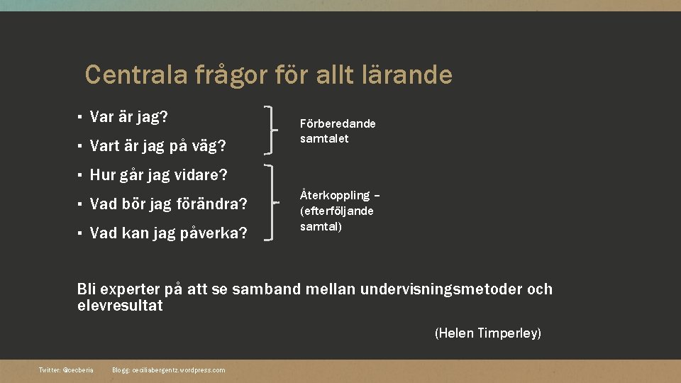 Centrala frågor för allt lärande ▪ Var är jag? ▪ Vart är jag på