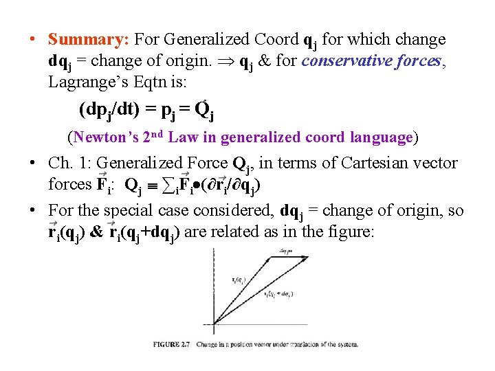  • Summary: For Generalized Coord qj for which change dqj = change of