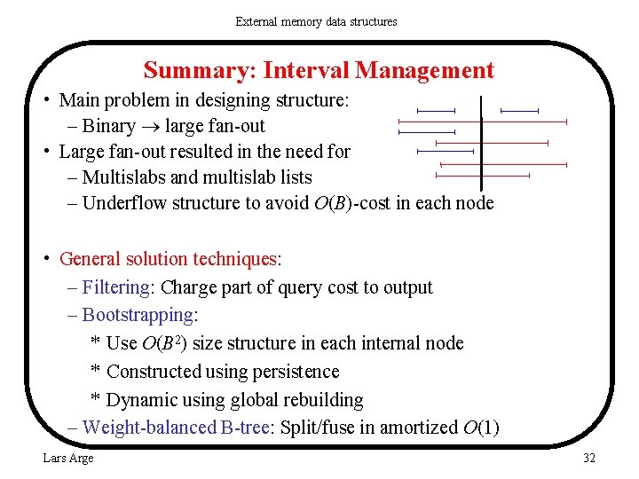 External memory data structures Summary: Interval Management • Main problem in designing structure: –