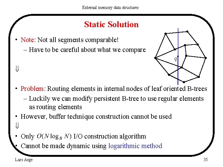 External memory data structures Static Solution • Note: Not all segments comparable! – Have