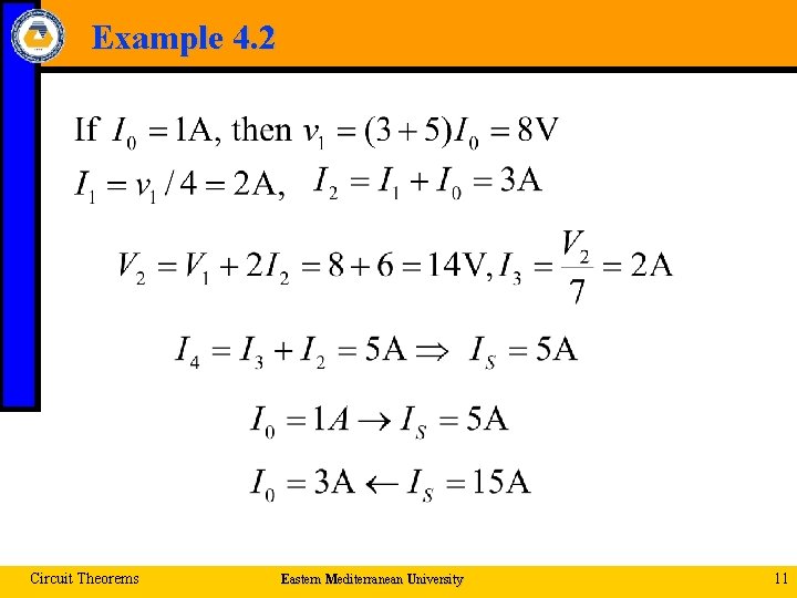Example 4. 2 Circuit Theorems Eastern Mediterranean University 11 