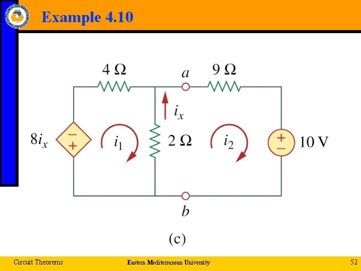 Example 4. 10 Circuit Theorems Eastern Mediterranean University 52 