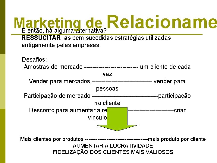 Marketing de Relacioname E então, há alguma alternativa? RESSUCITAR as bem sucedidas estratégias utilizadas Marketing de Relacioname E então, há alguma alternativa? RESSUCITAR as bem sucedidas estratégias utilizadas