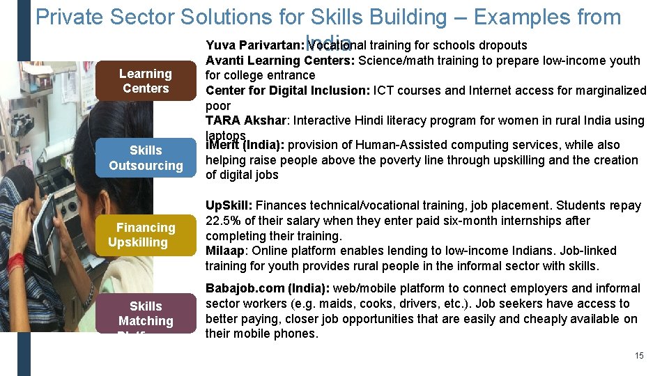 Private Sector Solutions for Skills Building – Examples from Yuva Parivartan: India Vocational training