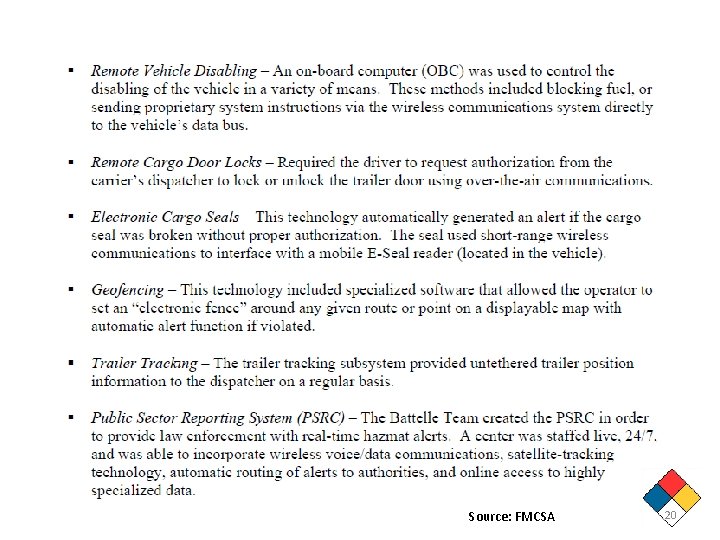 Source: FMCSA 20 Source: FMCSA 20