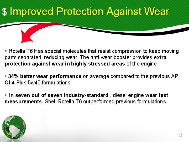 $ Improved Protection Against Wear • Rotella T 6 Has special molecules that resist