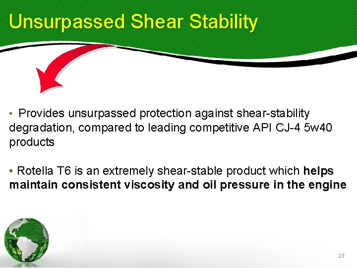 Unsurpassed Shear Stability • Provides unsurpassed protection against shear-stability degradation, compared to leading competitive