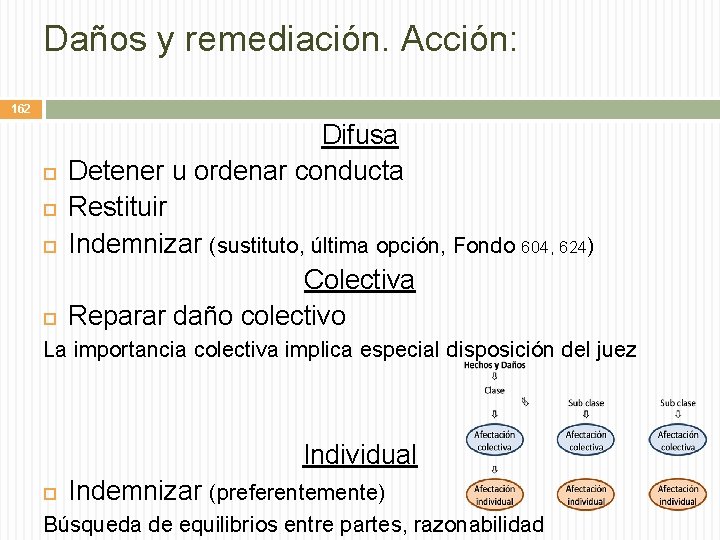 Daños y remediación. Acción: 162 Difusa Detener u ordenar conducta Restituir Indemnizar (sustituto, última