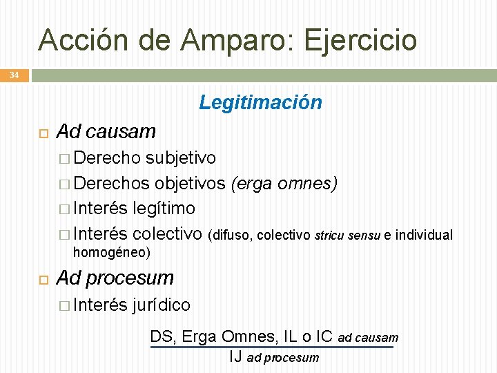 Acción de Amparo: Ejercicio 34 Legitimación Ad causam � Derecho subjetivo � Derechos objetivos